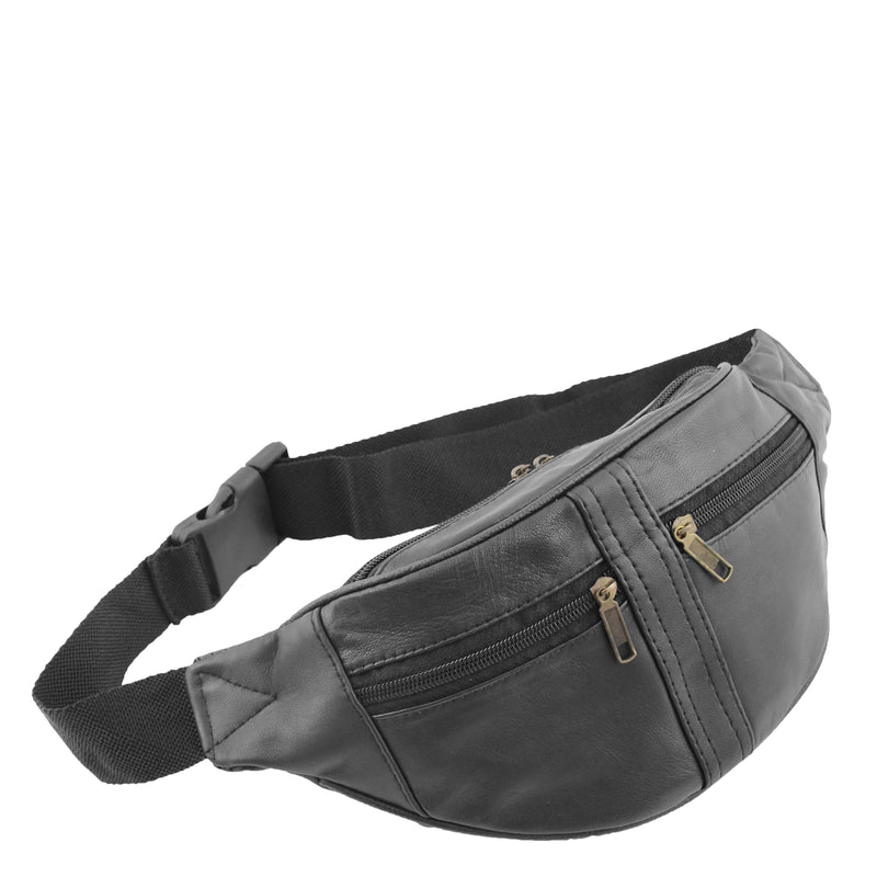 Real Leather Bum Bag Belt Pack H102 Black