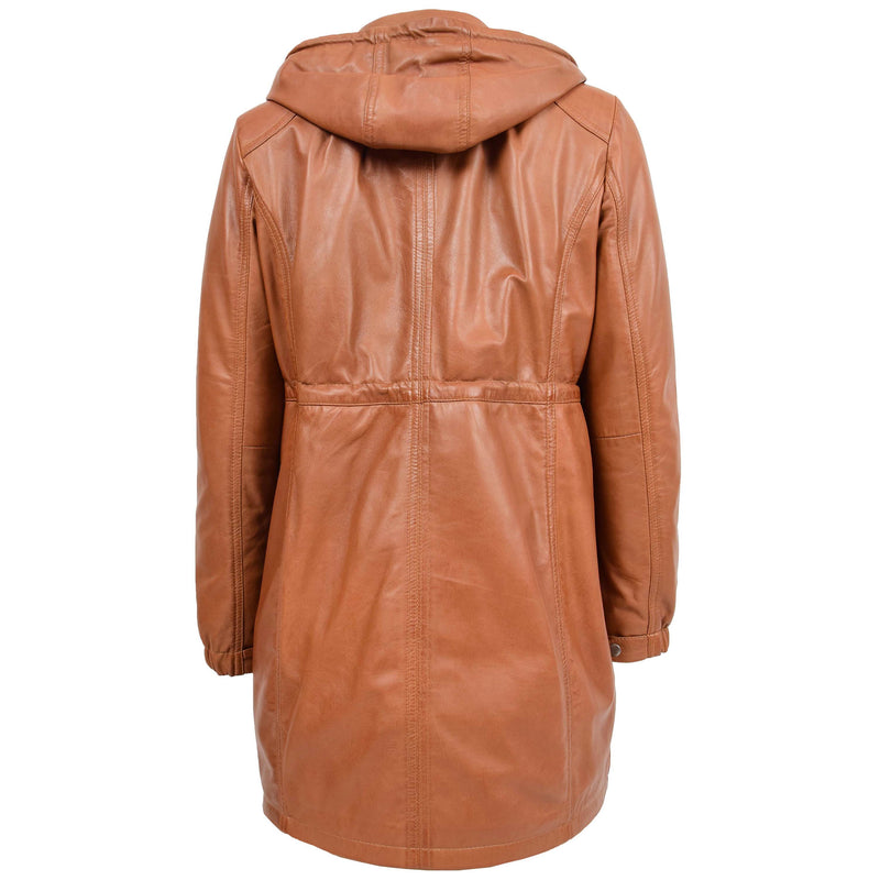 Womens 3/4 Length Leather Duffle Coat Kyra Tan 1