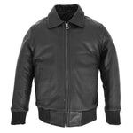 Boys Leather Bomber Jacket with Detachable Collar Liam Black 4