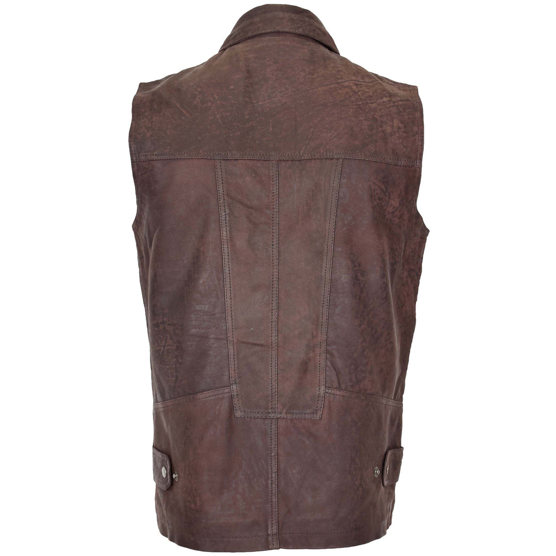 Mens Leather Multi Purpose Gilet Roger Brown 1