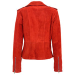 Womens Suede Biker Style Zip Jacket Skylar Red 1