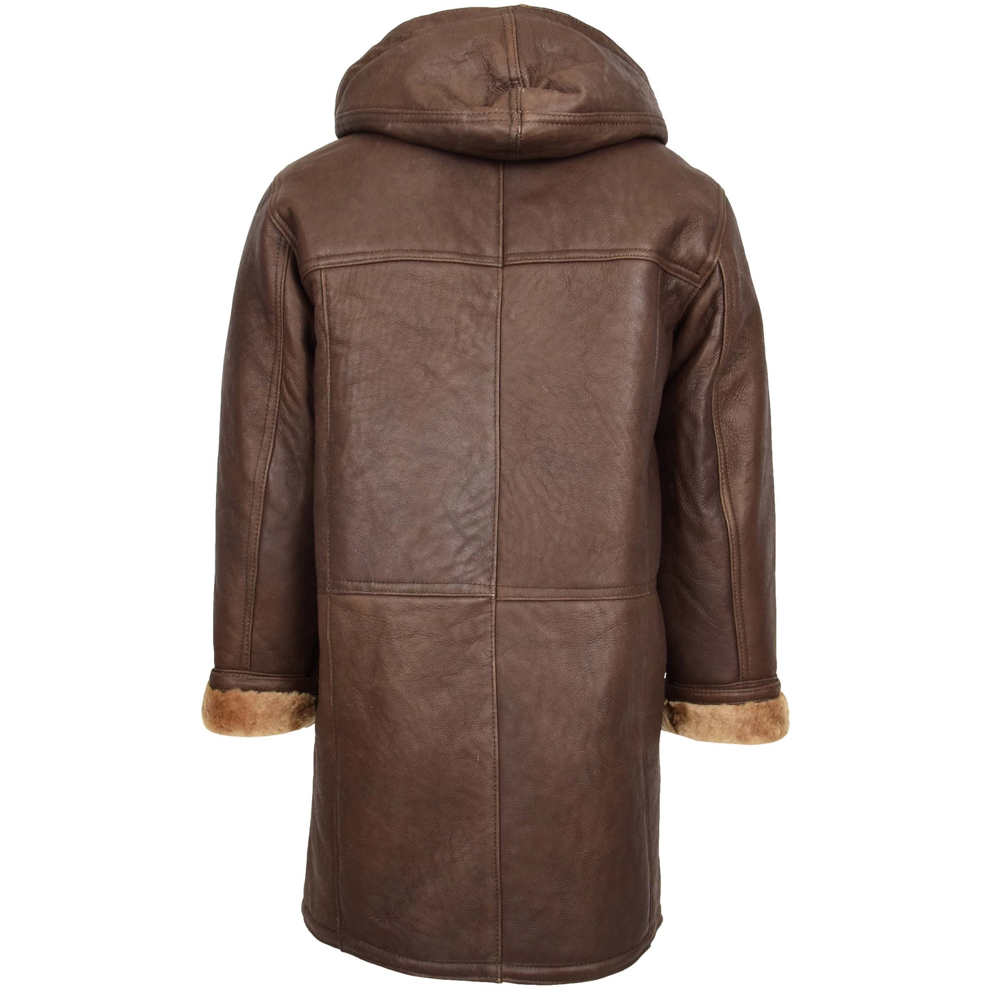 Mens Real Sheepskin Duffle Coat Bain Brown Ginger 1