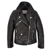Girls Real Leather Cross Zip Biker Style Jacket Emily Black 2