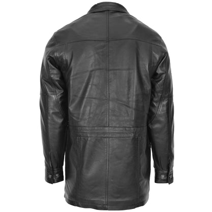 Mens Leather Winter Car Coat Hip Length Jason Black 1