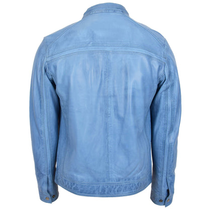 Mens Leather Cafe Racer Biker Jacket Charlie Sky Blue 1