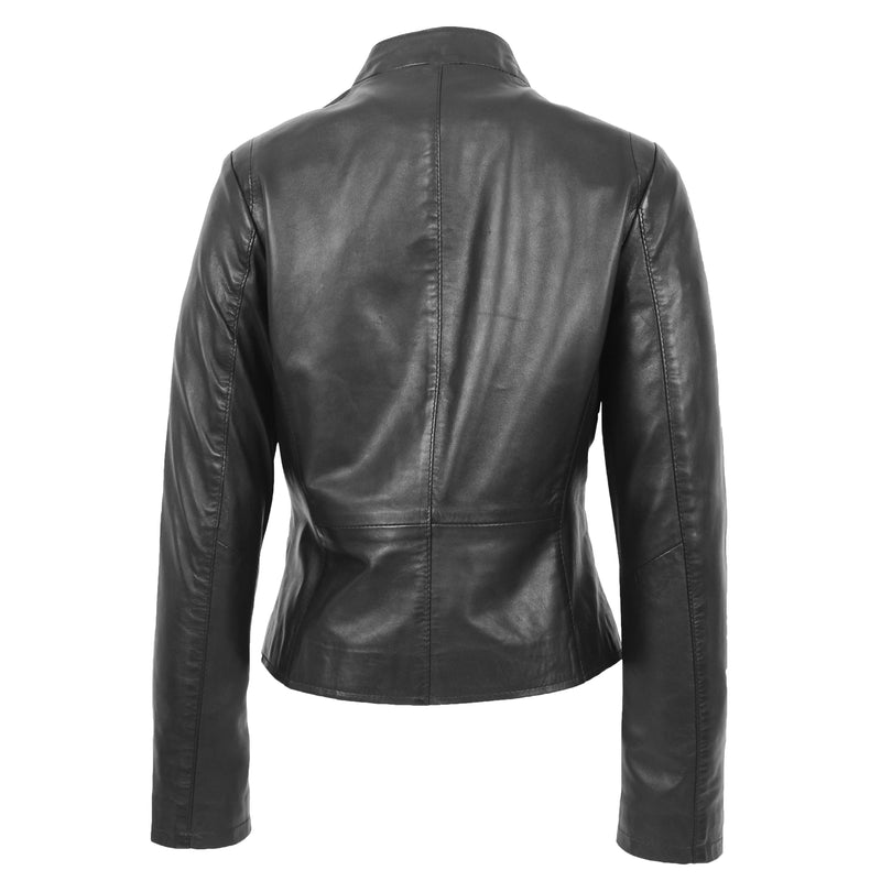 Womens Leather Casual Standing Collar Jacket Ivy Black 1