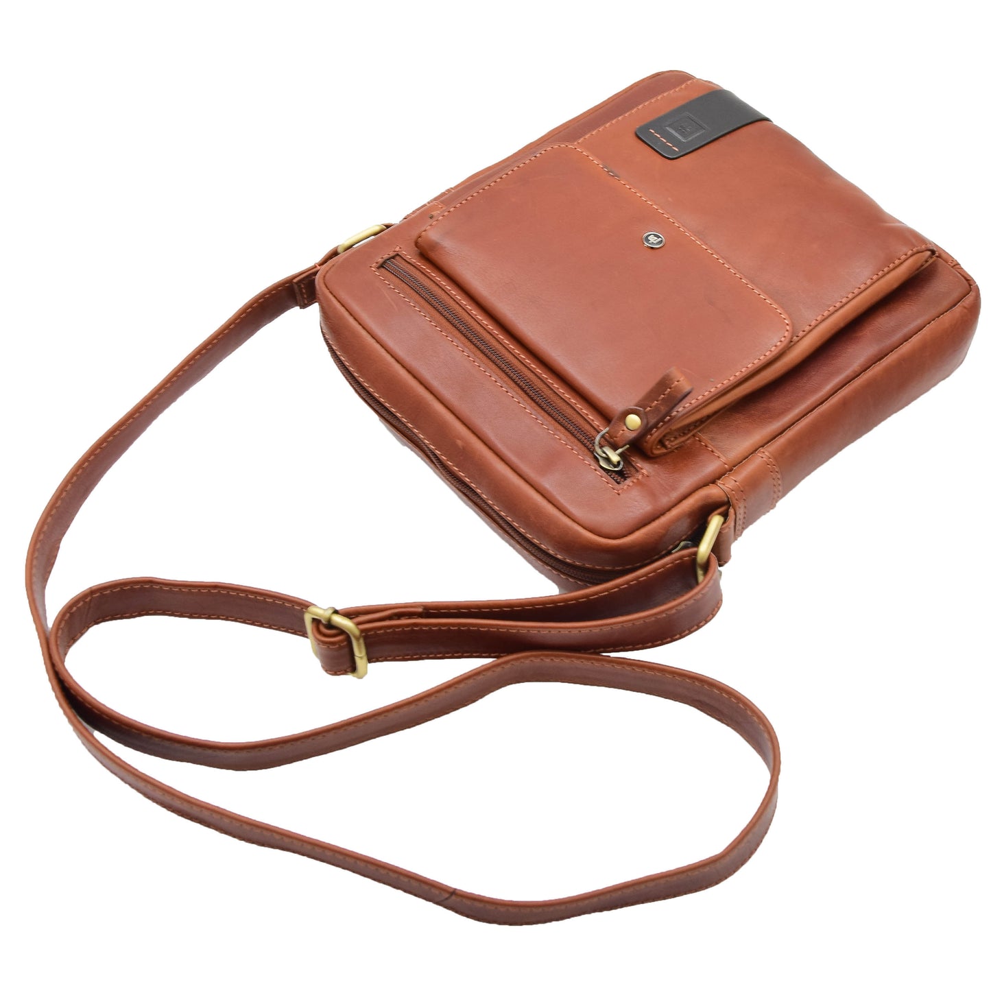 Mens Everyday Casual Leather Cross Body Travel Organiser Bag Vila Rica Chestnut 6