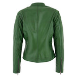 Womens Leather Standing Collar Jacket Becky Green 1