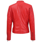 Womens Leather Standing Collar Jacket Becky Red 1
