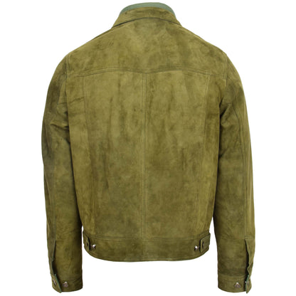 Mens Real Suede Trucker Harrington Jacket Daryl Green 1