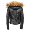Womens Detachable Hoodie Biker Leather Jacket Lily Black 1