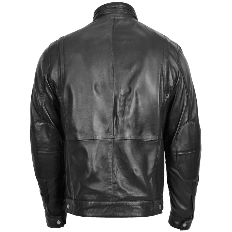 Men's Standing Collar Leather Jacket Tony Black 1