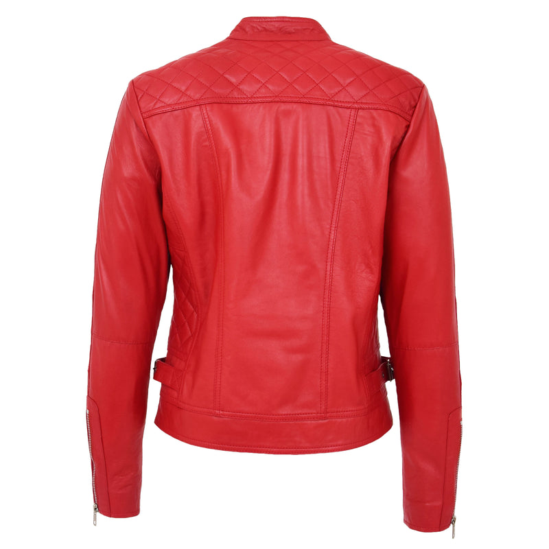 Womens Soft Leather Casual Zip Biker Jacket Ruby Red 1