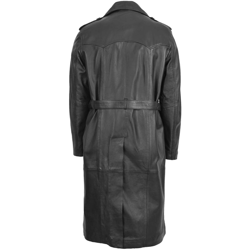 Mens Leather 3/4 Length Double Breasted Coat Travis Black 1