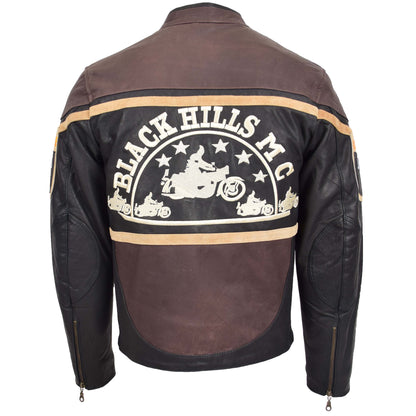 Mens Leather Racing Badges Jacket 'Black Hills' Brown 1