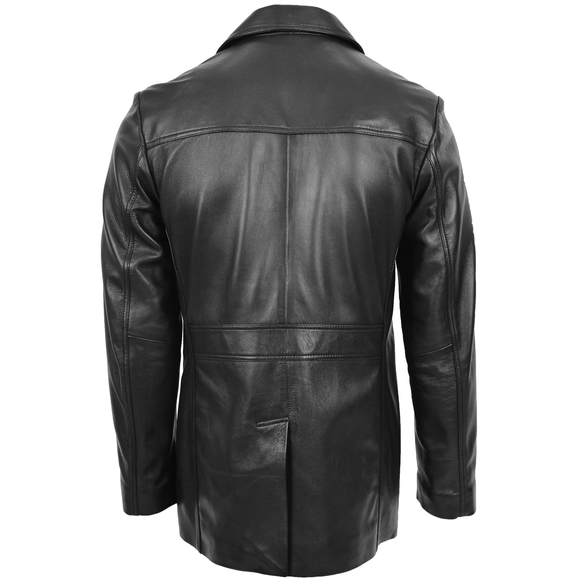 Mens Button Fastening Reefer Leather Jacket Jerry Black 1