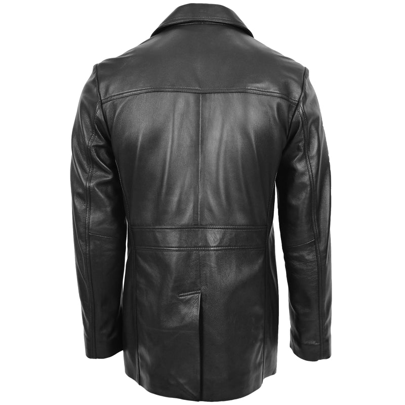 Mens Button Fastening Reefer Leather Jacket Jerry Black 1