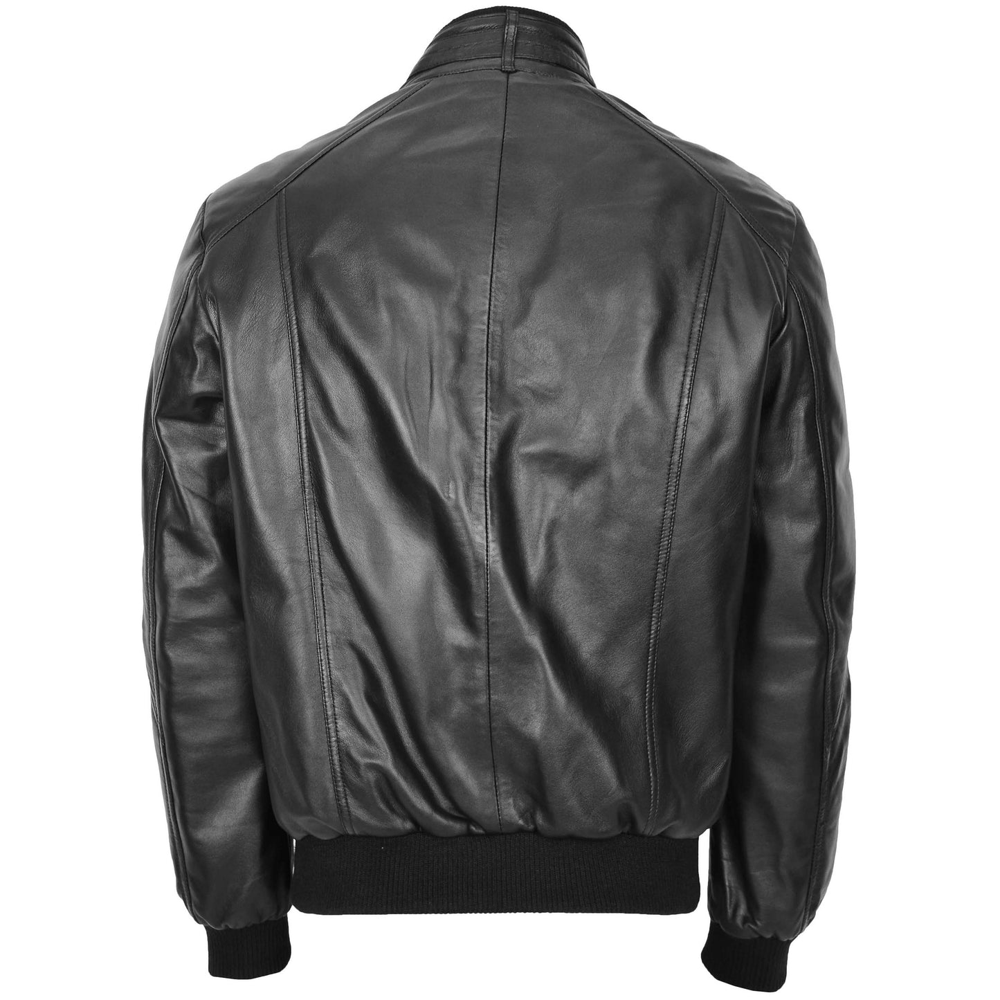 Mens Leather Bomber Flight Jacket Tom Black 1