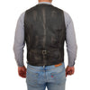 Mens Button Fastening Leather Waistcoat Nick Black Vintage back