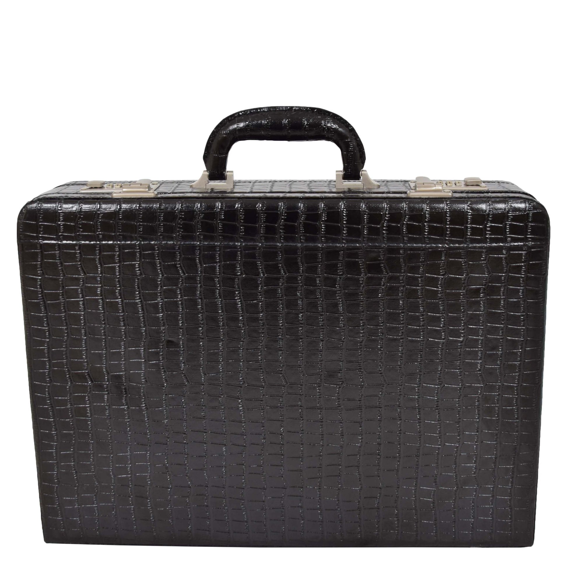 Croc Print Attache Briefcase Classic Faux Leather Bag C521 Black Large