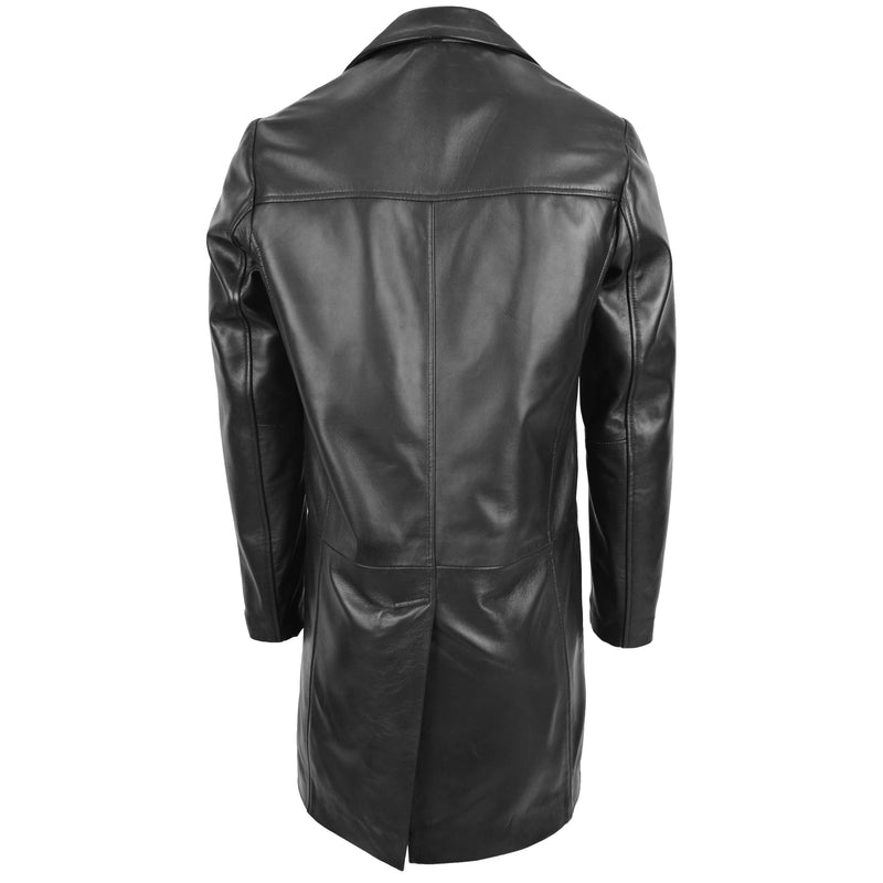 Mens Leather 3/4 Length Crombie Coat Jimmy Black 5