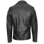 Mens Leather Biker Jacket Brando Style Johnny Black1