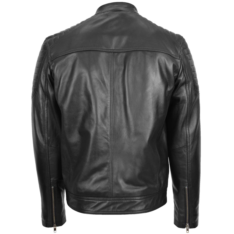 Mens Leather Biker Style Zip Jacket Eddie Black 1