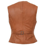 Womens Leather Classic Buttoned Waistcoat Rita Tan 1