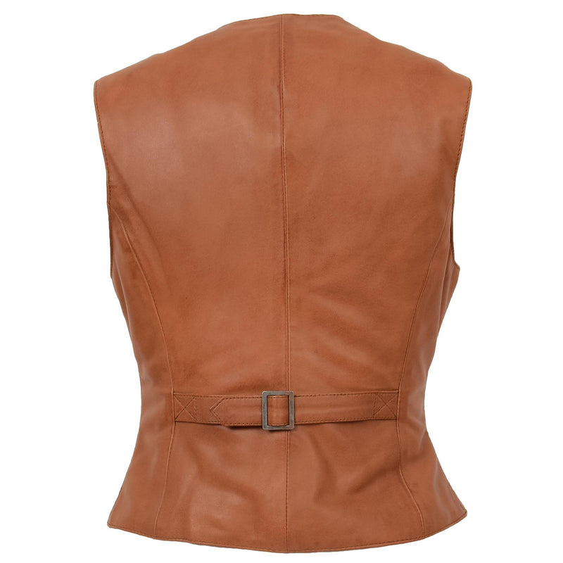 Womens Leather Classic Buttoned Waistcoat Rita Tan 1