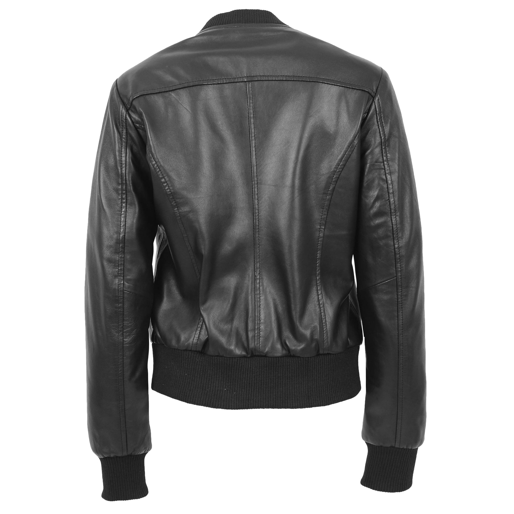 Womens Real Leather Varsity Bomber Jacket Faye Black 1