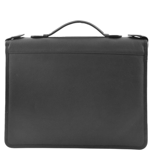Real Leather Portfolio Case with Carry Handle HL49 Black