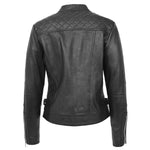 Womens Soft Leather Casual Zip Biker Jacket Ruby Black 1