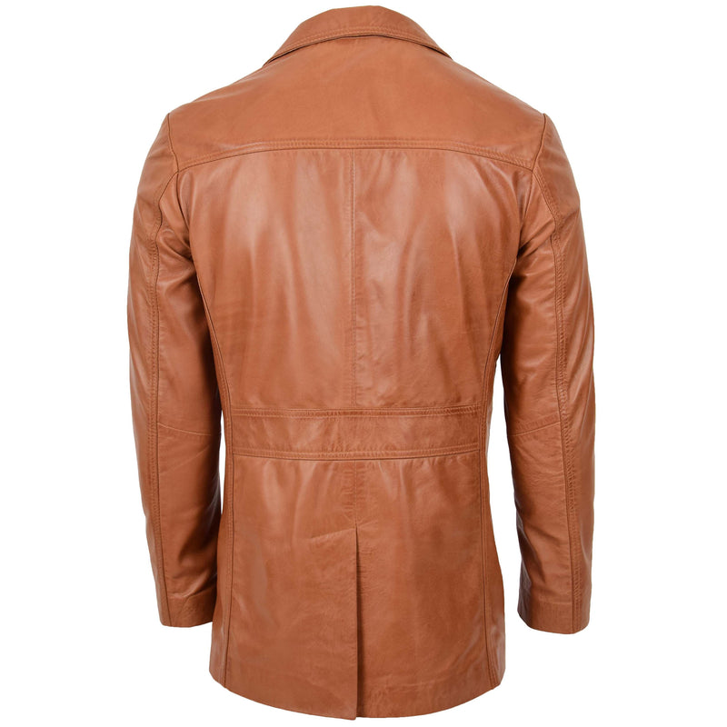 Mens Button Fastening Reefer Leather Jacket Jerry Tan 1