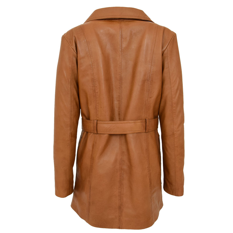 Womens Leather Trench Coat with Belt Shania Tan 1