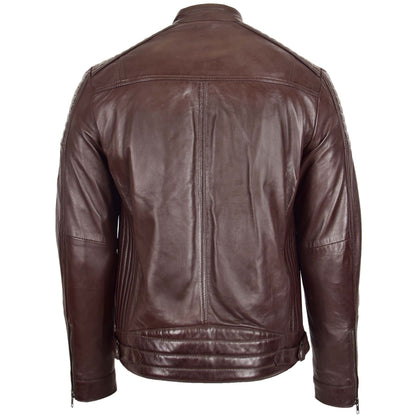 Mens Leather Cafe Racer Biker Jacket Ron Brown 1