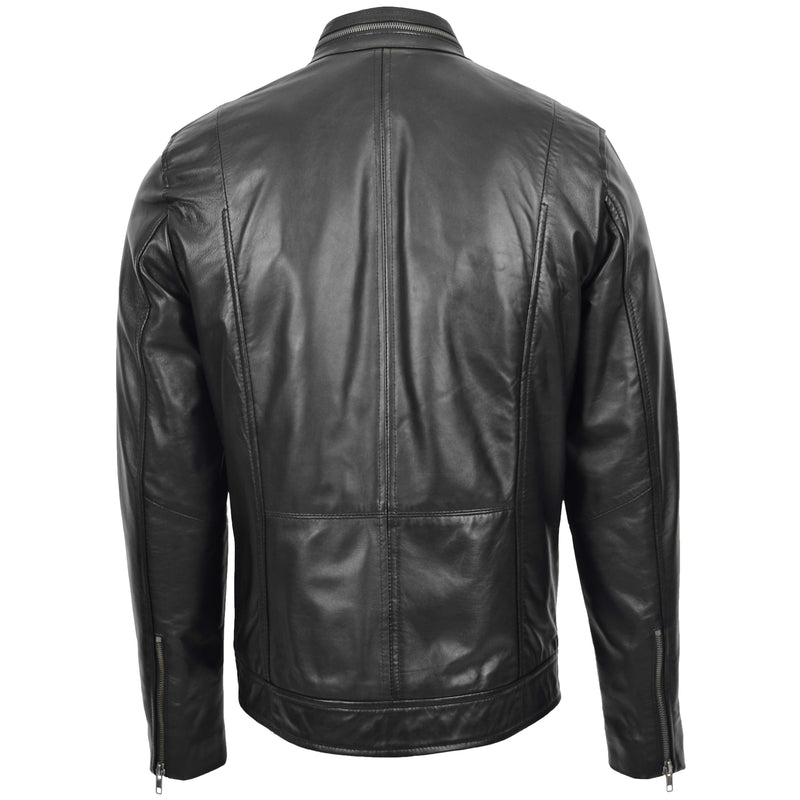 Mens Casual Biker Leather Jacket Jaime Black 1