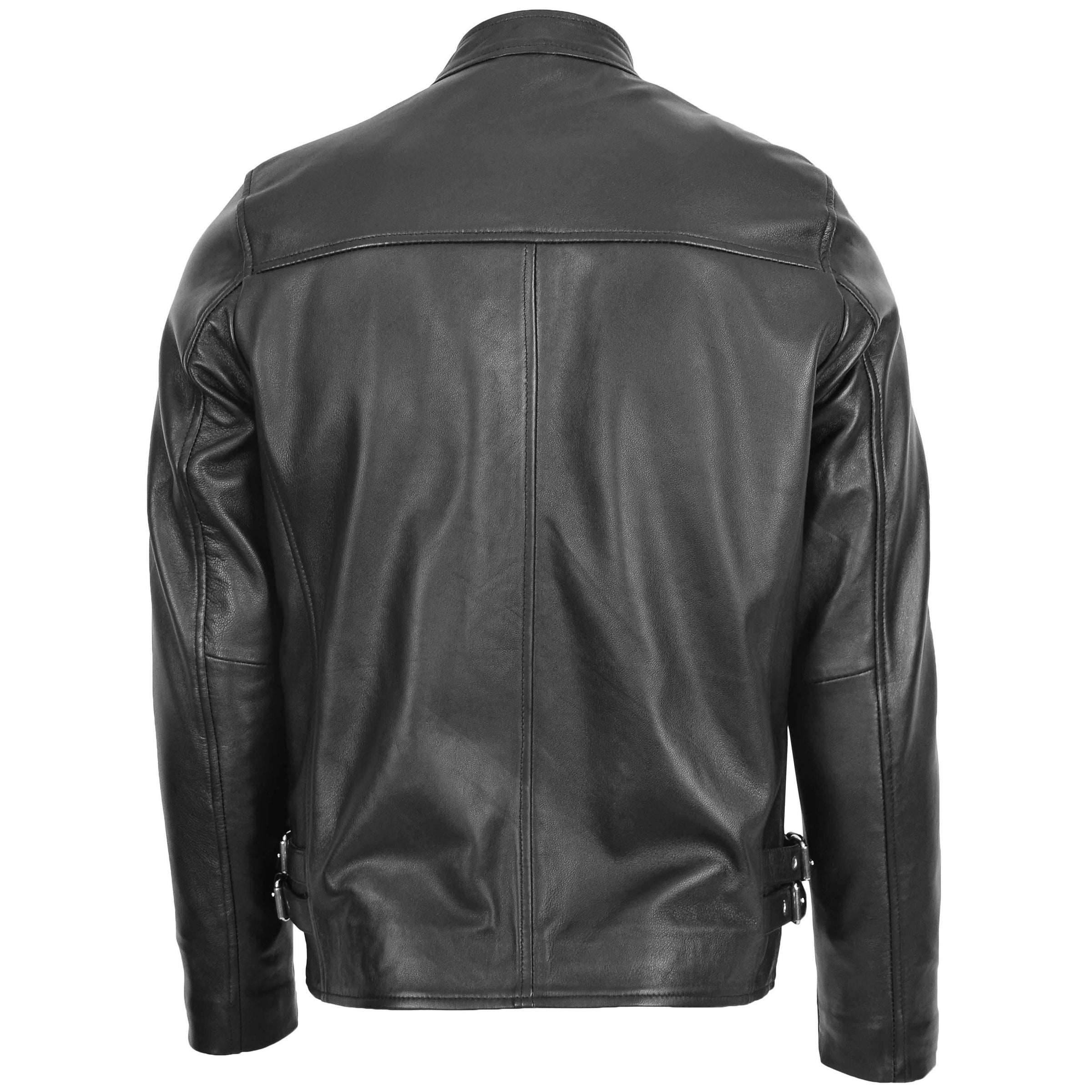 Mens Leather Cafe Racer Casual Biker Jacket Black | House of Leather