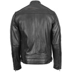 Mens Leather Cafe Racer Biker Jacket Ron Black 1