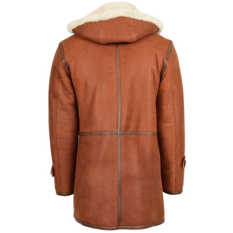 Mens Real Sheepskin Duffle Hooded Coat Vincent Whiskey 1