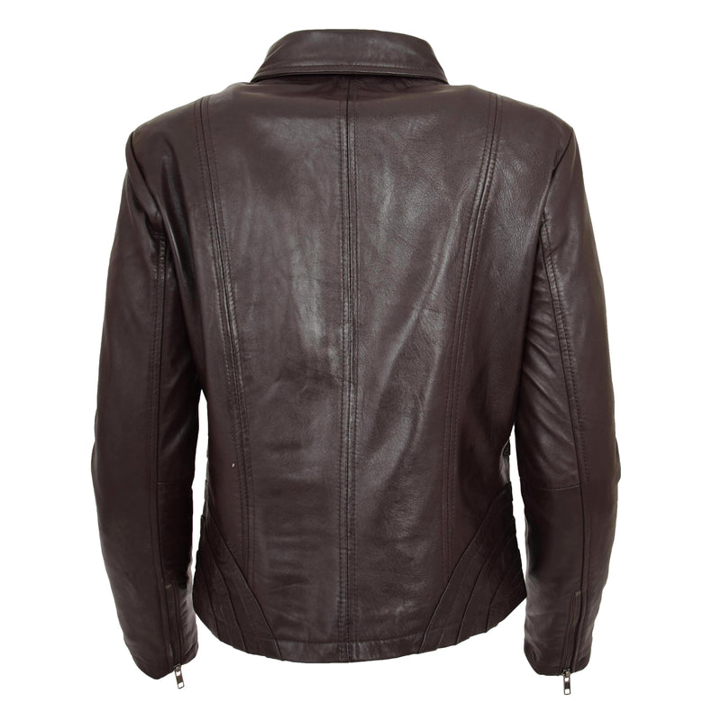 Womens Classic Leather Biker Zip Box Jacket Nova Brown 1