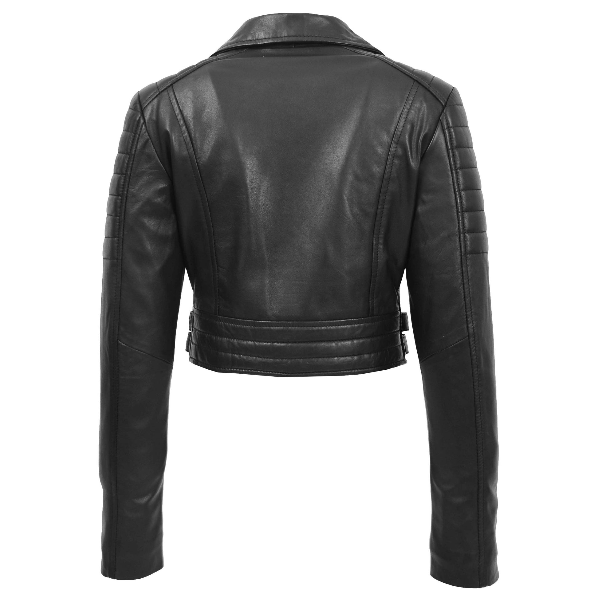 Womens Leather Cropped Biker Style Jacket Demi Black 1