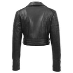 Womens Leather Cropped Biker Style Jacket Demi Black 1