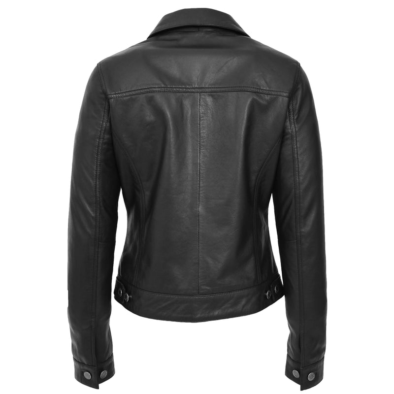 Womens Soft Leather Trucker Style Jacket Alma Black 2