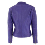 Womens Leather Standing Collar Jacket Becky Purple 1