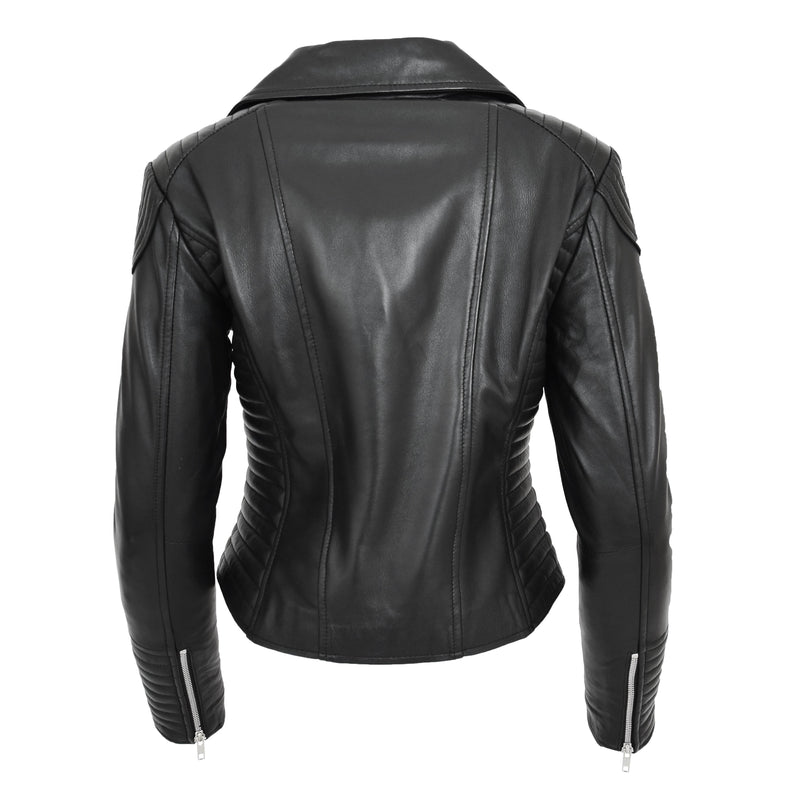 Womens Soft Leather Cross Zip Biker Jacket Anna Black 1