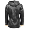 Womens Hooded Leather Button Jacket Carolina Black Beige 1