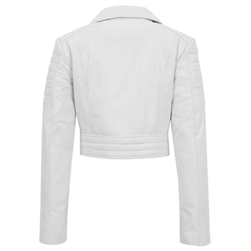 Womens Leather Cropped Biker Style Jacket Demi White 1