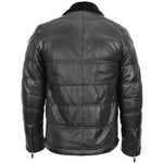 Mens Leather Biker Style Puffer Jacket Ronnie Black 1