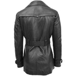 Womens Leather Double Breasted Trench Coat Sienna Black 1