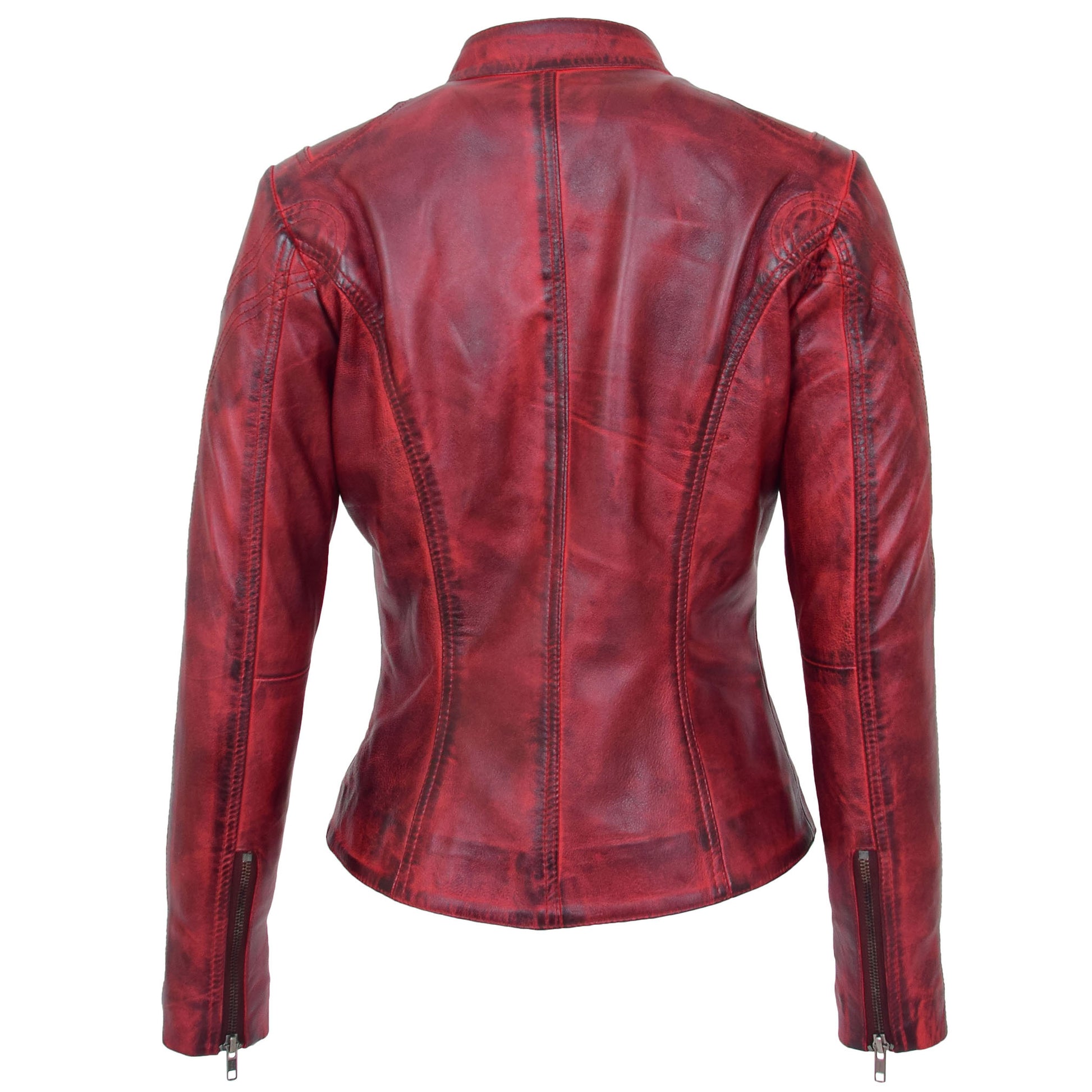 Womens Leather Standing Collar Jacket Becky Burnt Red 1